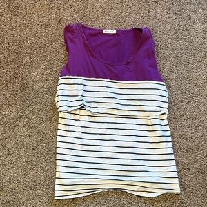 Elegant Purple and White Striped Women's Nursing Tank Top